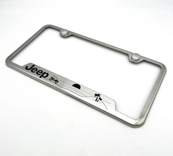 Brushed Stainless License Plate Frame with Jeep Script for Jeep Wrangler (2007–2023)