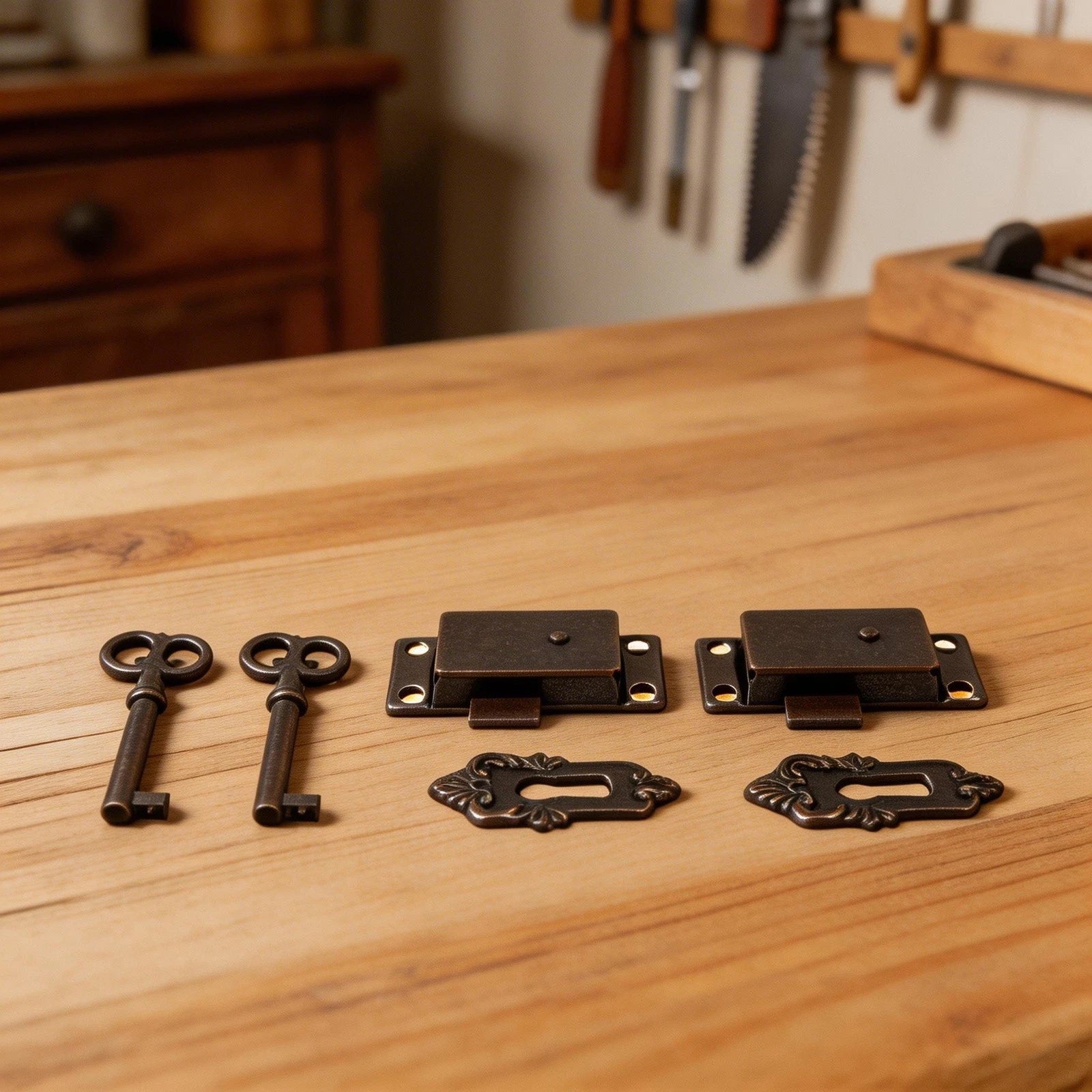 Drawer Lock with Key for Antique Small Box Cabinet (Matal+Zinc Alloy)