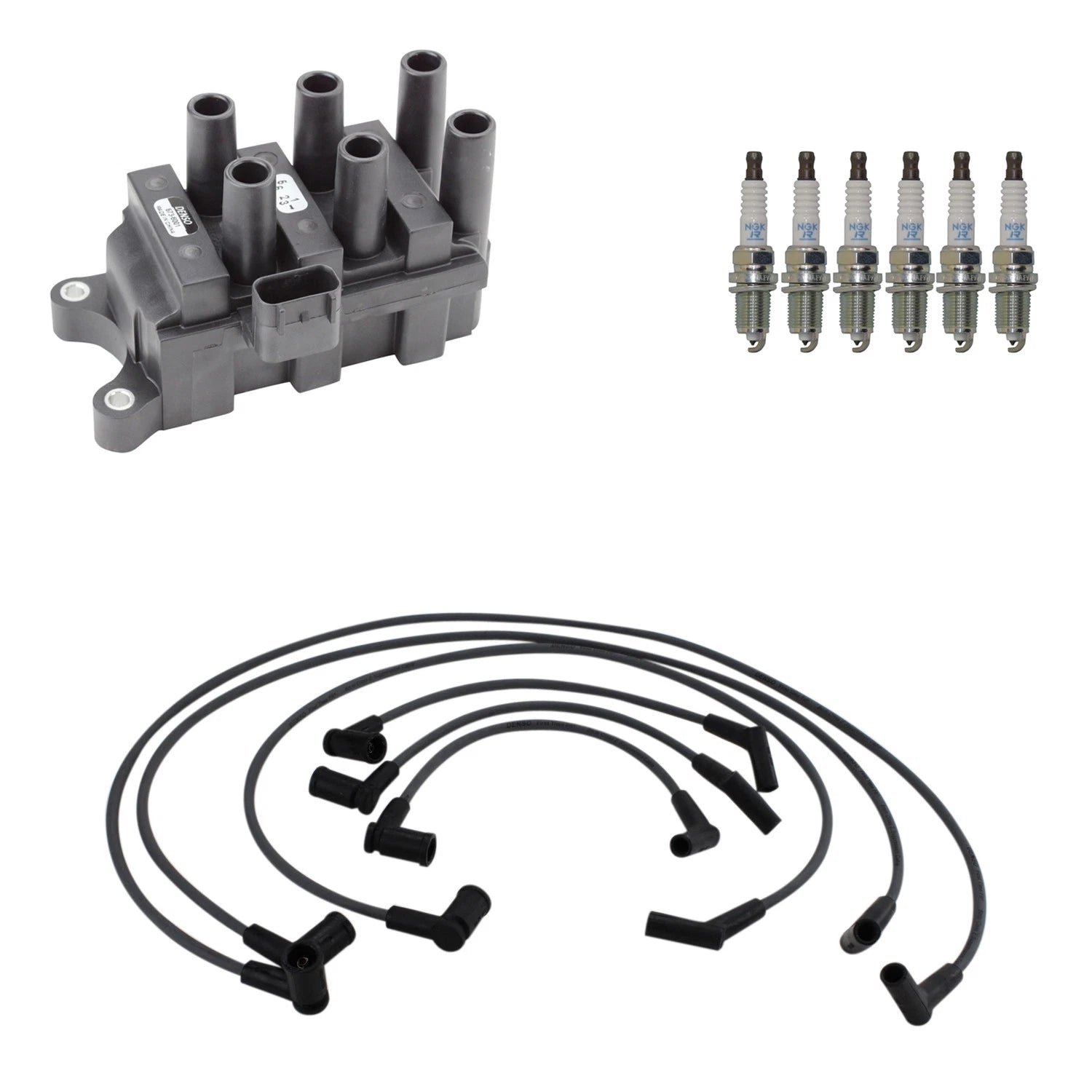 Denso Ignition Coil Wires & 6 NGK Platinum Spark Plugs for Mustang (1994–2004)