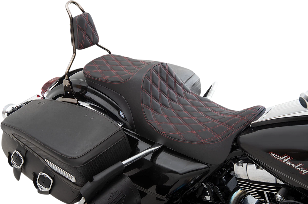 Predator III 2-Up Seat for Harley FL (Double Diamond, Red Thread)