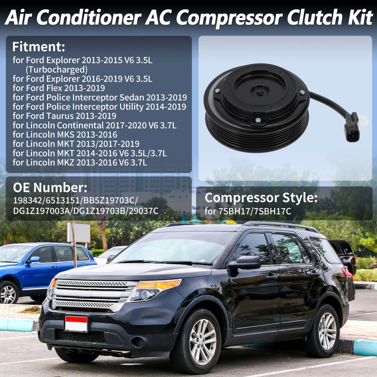 AC Compressor Clutch Kit for Ford Explorer, Flex, Lincoln MKS (2009–2019)