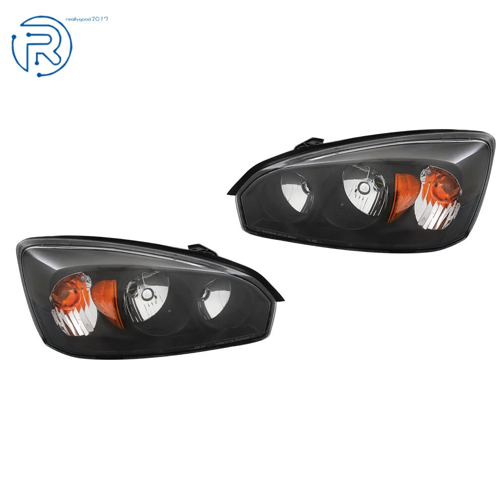 Pair of Black Housing Replacement Headlights for Chevy Malibu (2004–2008)