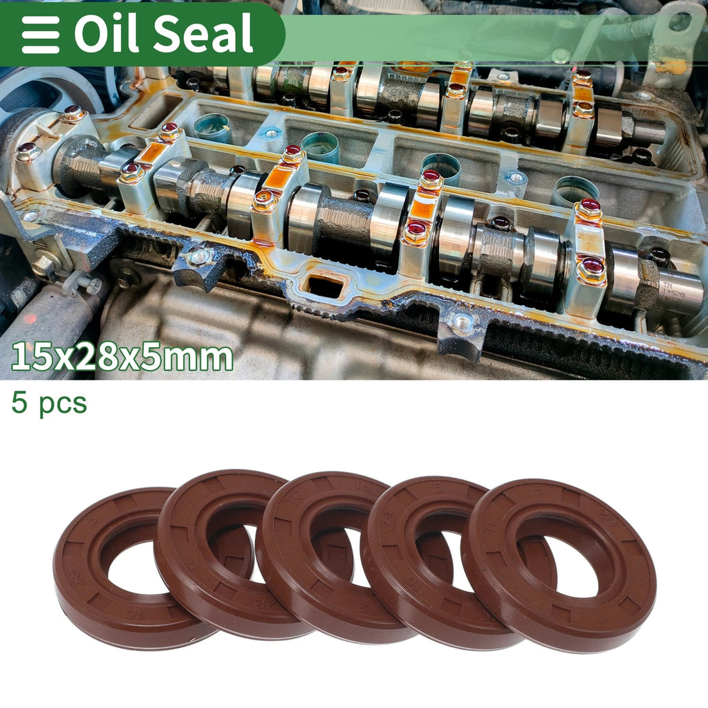 Set of 5 Oil Seal Rotary Shaft Seal FKM Rubber 15x28x5mm