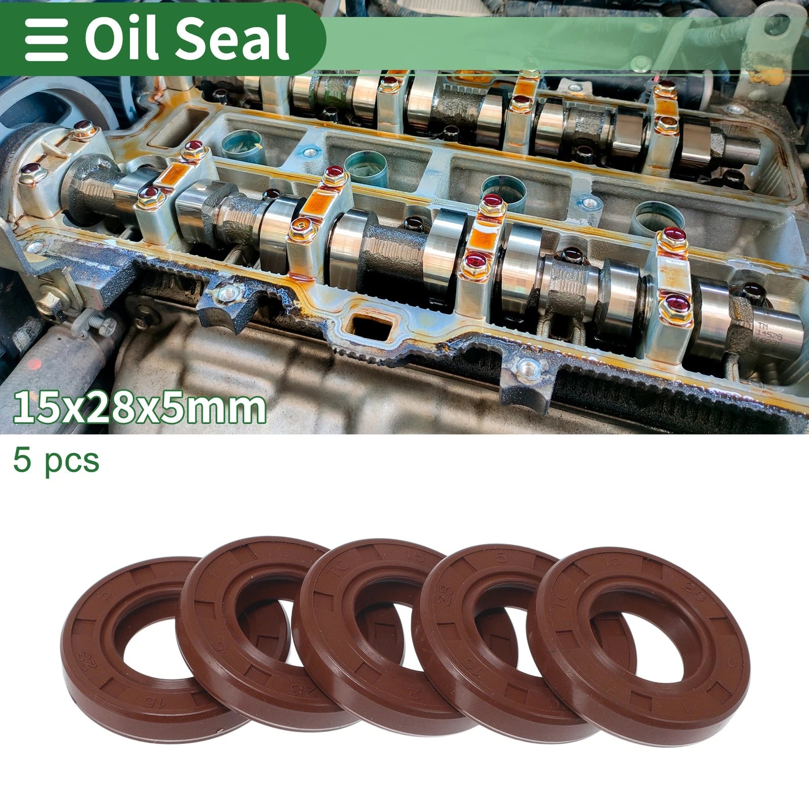 Set of 5 Oil Seal Rotary Shaft Seal FKM Rubber 15x28x5mm