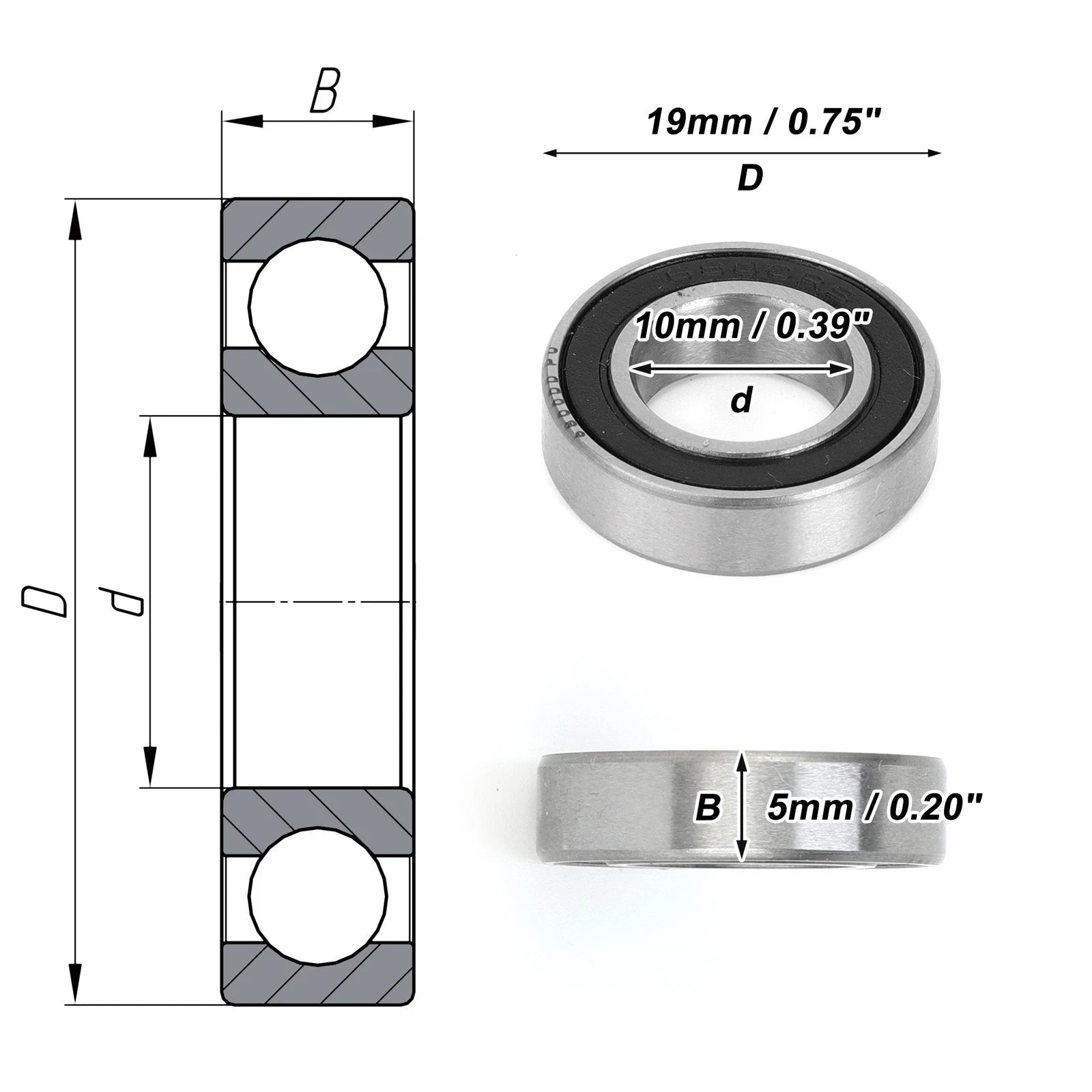Deep Groove Ball Bearing 10x19x5mm for Scooter Skateboard (P0)