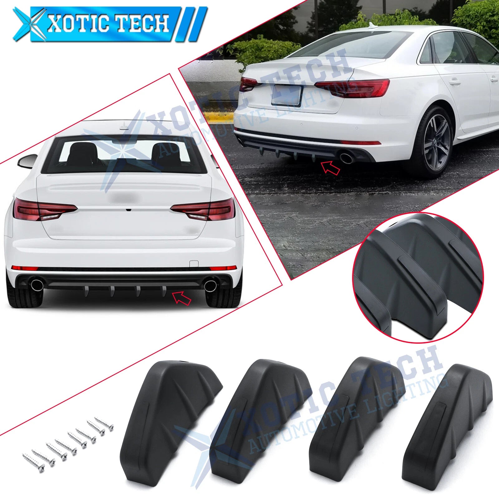 Matte Black Rear Bumper Diffuser Shark Fin Lip Spoiler Splitter for Audi A4 (2009–2016)