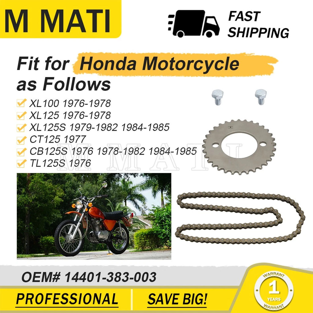 Cam Chain Sprocket + Timing Cam Chain for Honda XL100 XL125 CT125 CB125S TL125S (1970–2023)
