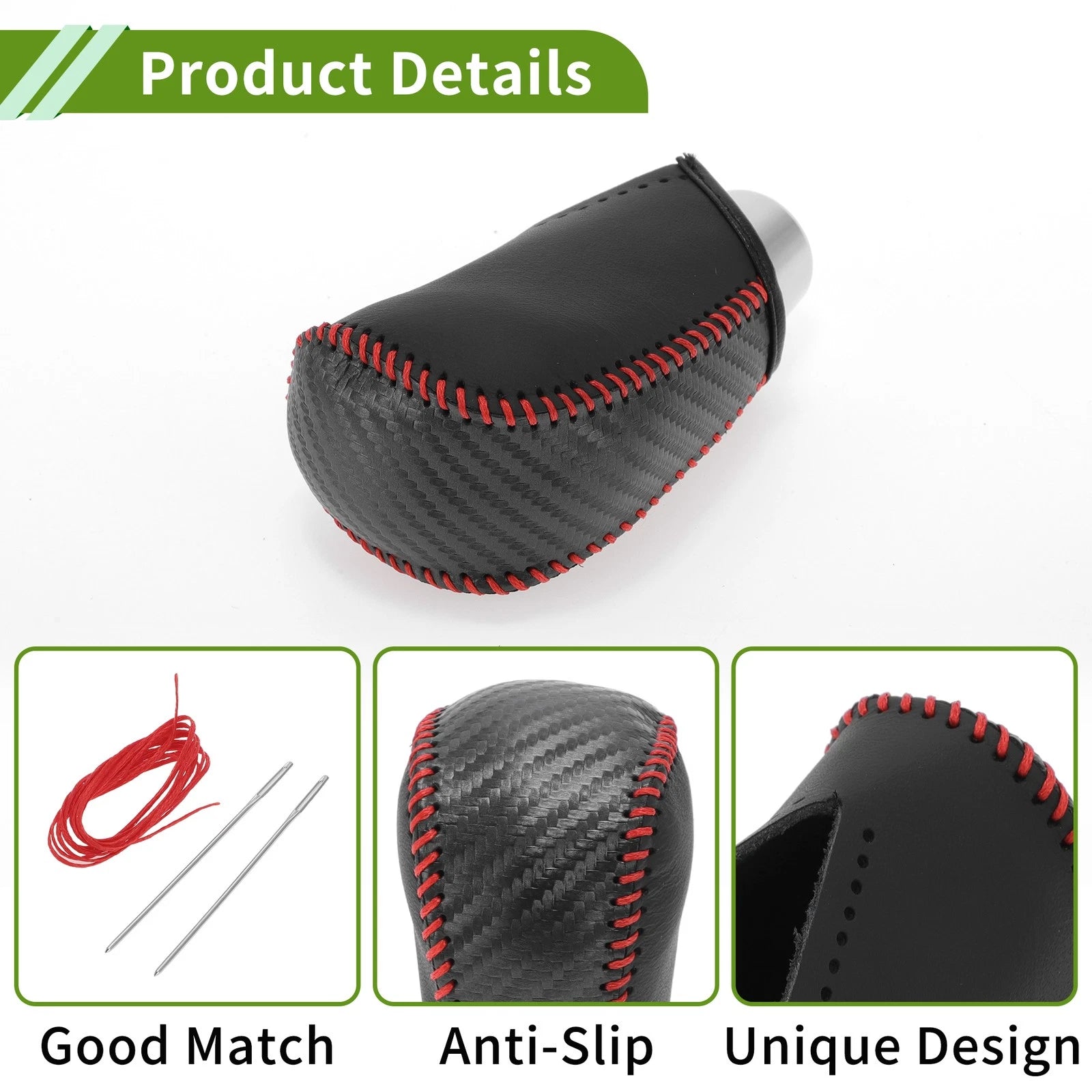 Gear Shift Knob Cover for Toyota Camry (2007–2011) Black Carbon Fiber Red