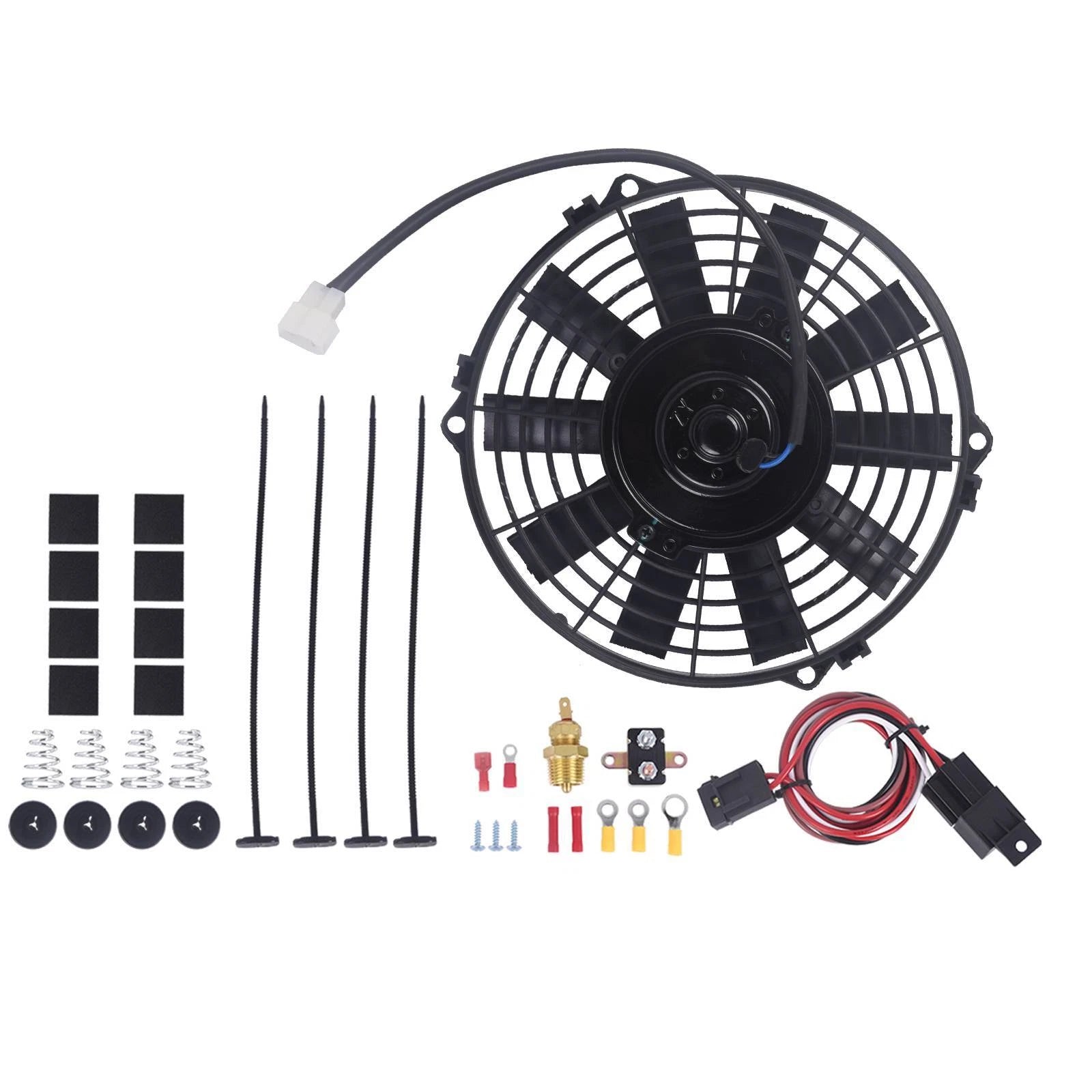 Electric Radiator Cooling Fan & Thermostat Mount Kit for Universal Vehicles (12V)