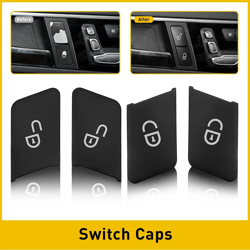 4x Door Unlock Switch Button Trim Cover Matte Black for Mercedes-Benz W204 W212 (2007-2013)