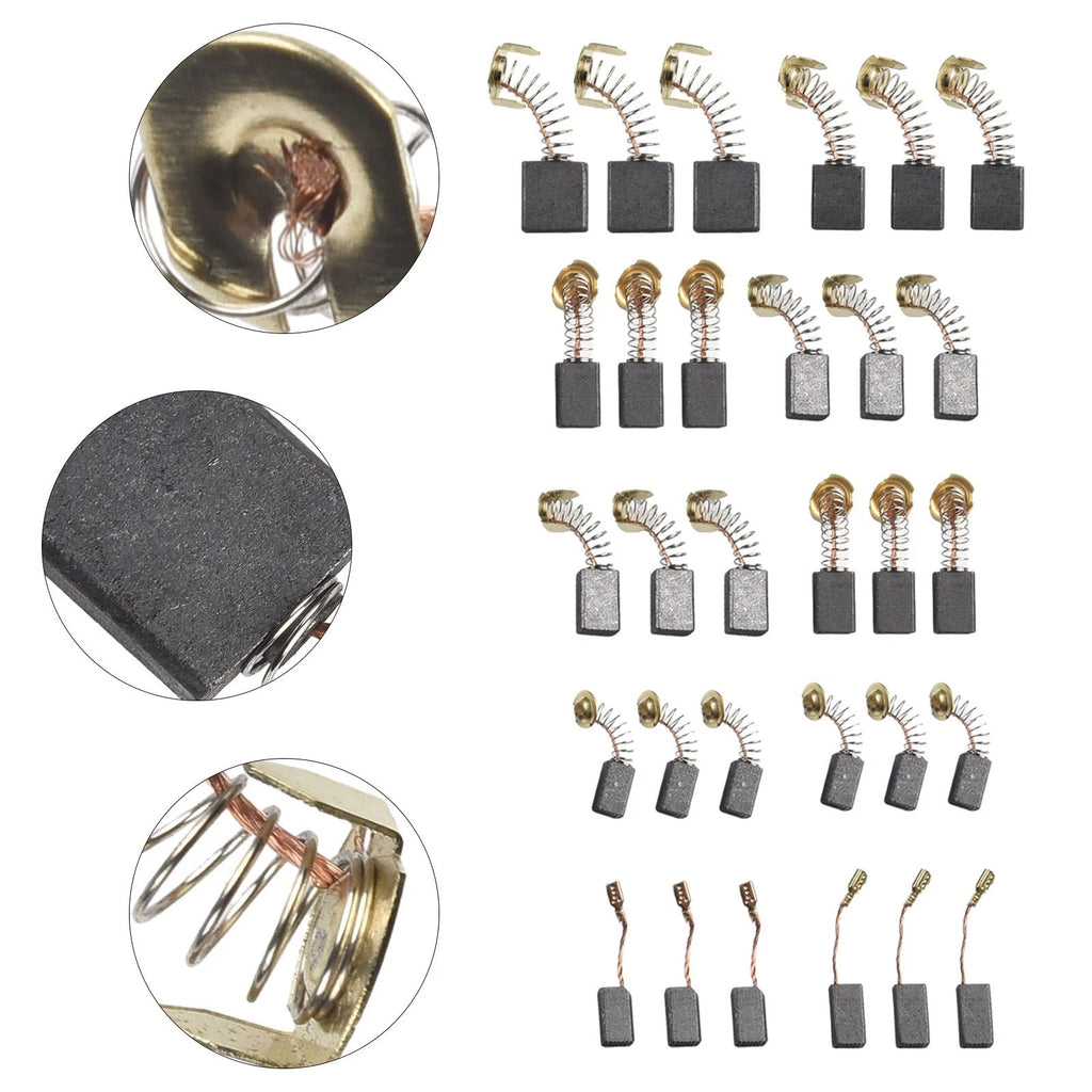 Set of 30 Carbon Brushes for Electric Motors (10 Sizes)