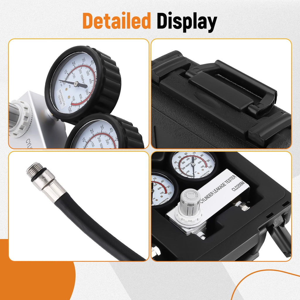 Cylinder Leakage Tester Kit for Dual Gauges (0-100psi, 0-700kpi)