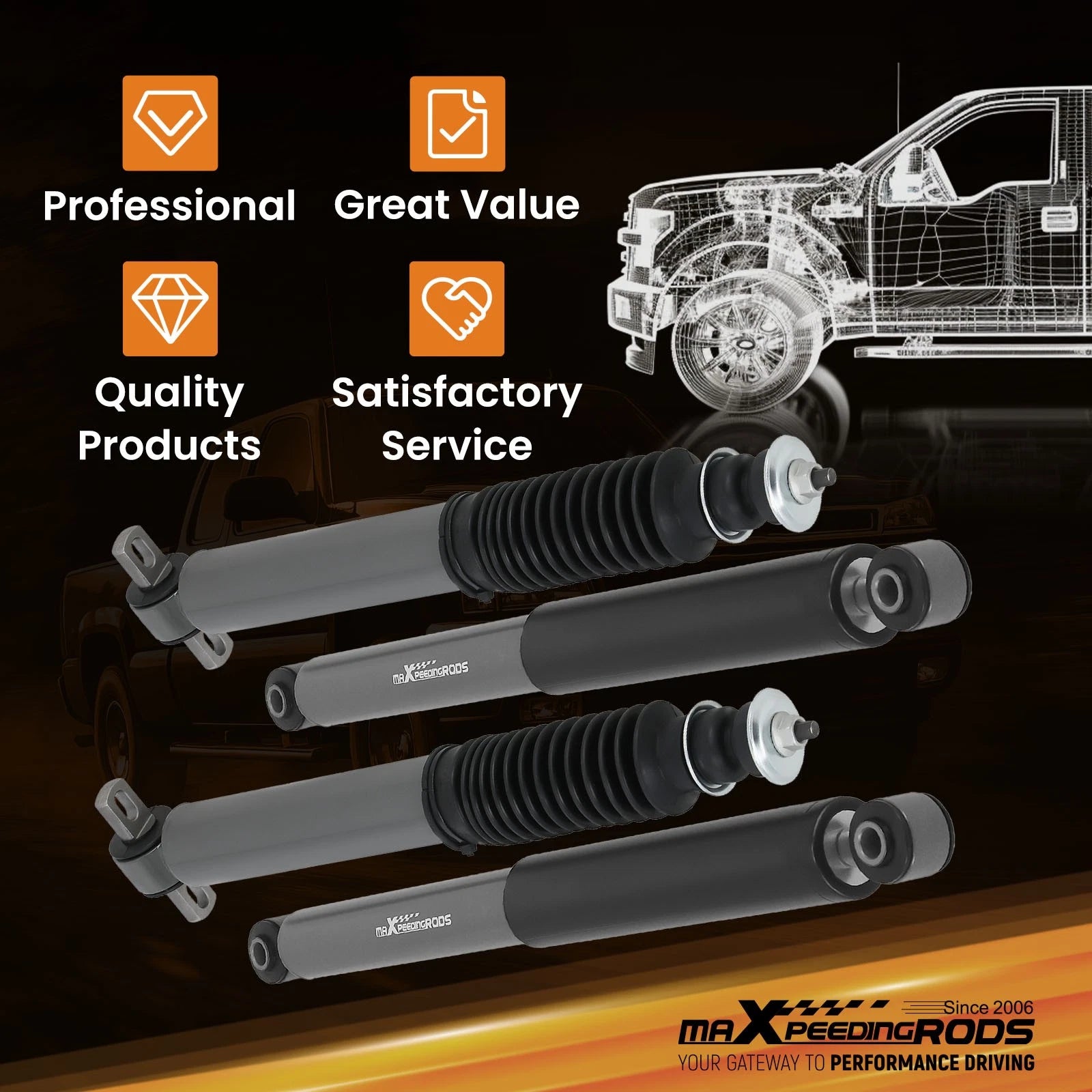 Lowering Shocks Set for Chevy/GMC 1999–2006 (F2"-5", R2"-4" Drop Kit)