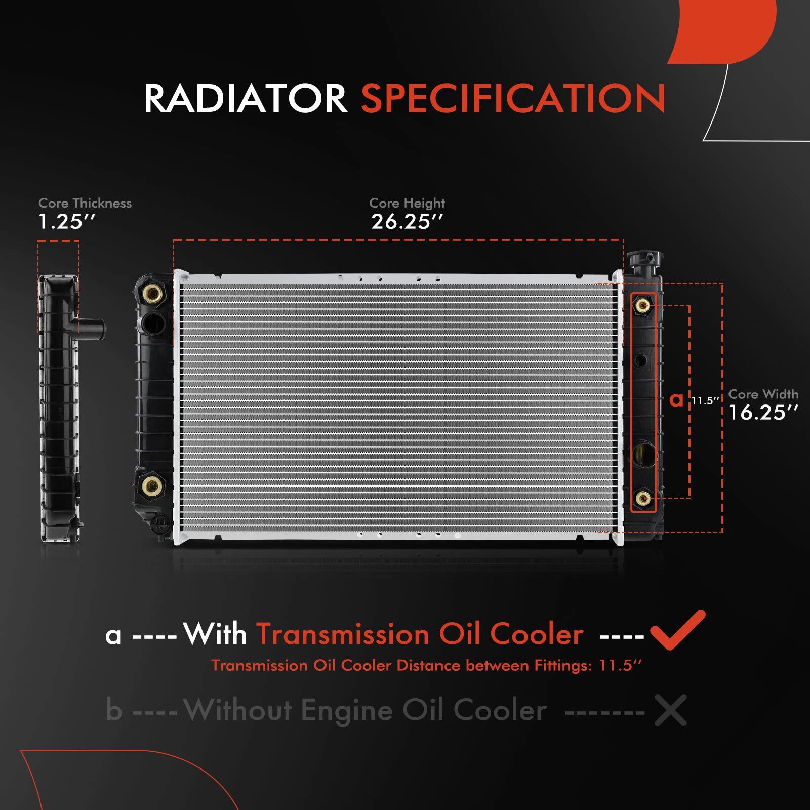 Radiator with Trans Oil Cooler for Chevrolet S10, GMC S15 Jimmy (1988–1993)