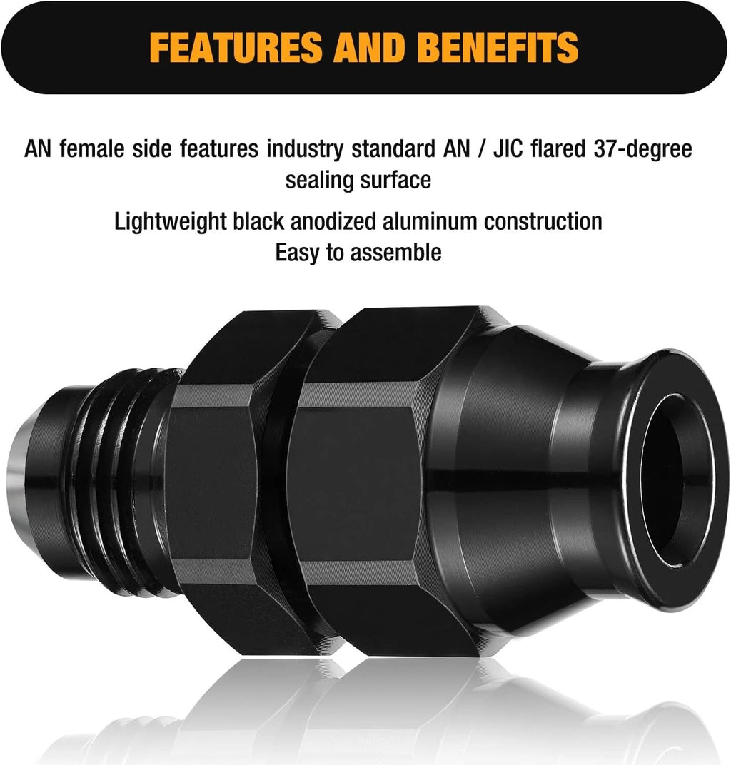 2X 6AN to 3/8" Tube Hardline Fuel Line Adapter Fitting