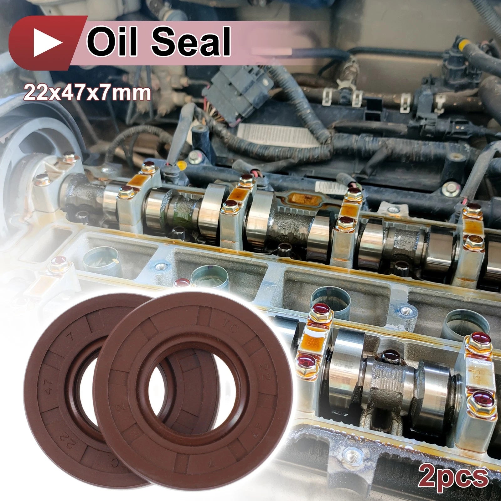 2X Oil Seal Rotary Shaft Seal for Various Models (22x47x7mm) FKM Rubber
