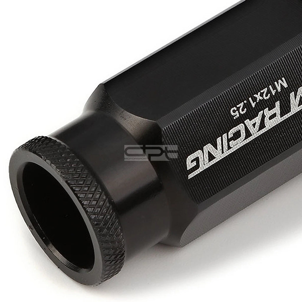 20 PCS Open End M12x1.25 50mm Tall Black Universal JDM Lug Nuts + Lock Key