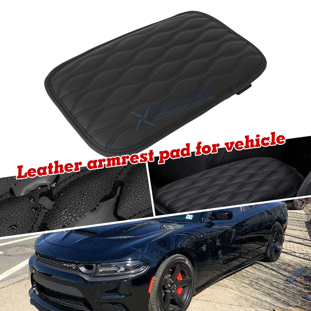 Wavy Black Leather Armrest Cover for Dodge Challenger (2015–2023)