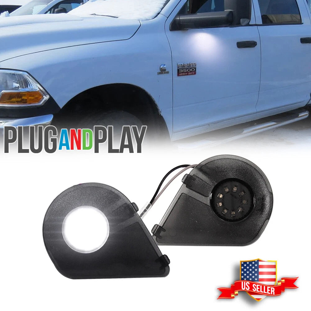 White LED Under Side Mirror Puddle Light for Dodge RAM 1500 2500 3500 4500 (2010–2019)