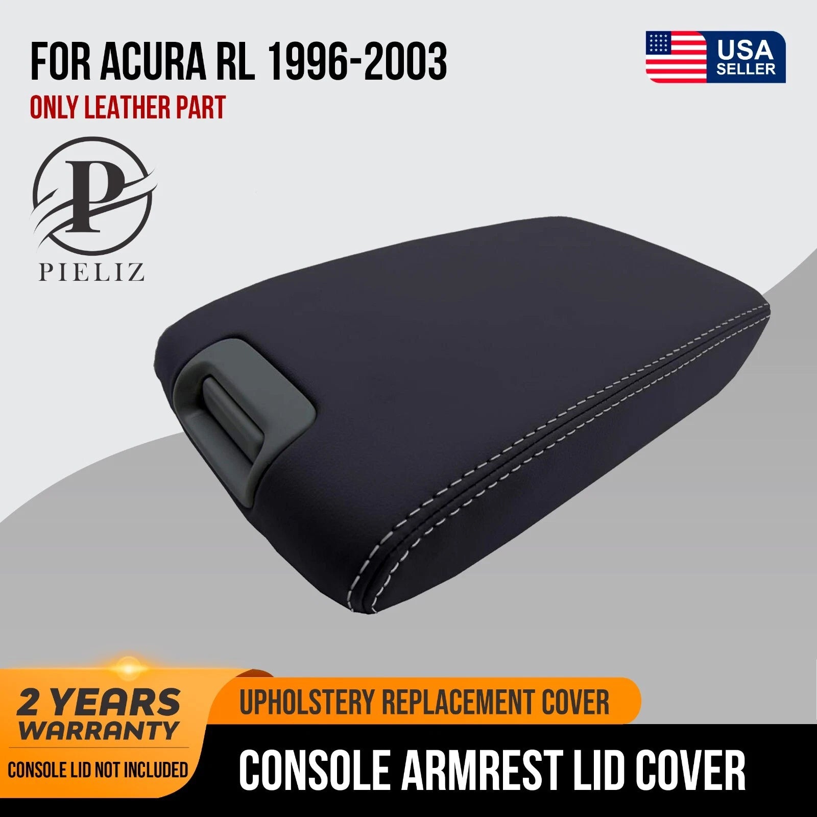 Leather Console Lid Armrest Cover for Acura RL (1996–2003) Gray Stitch
