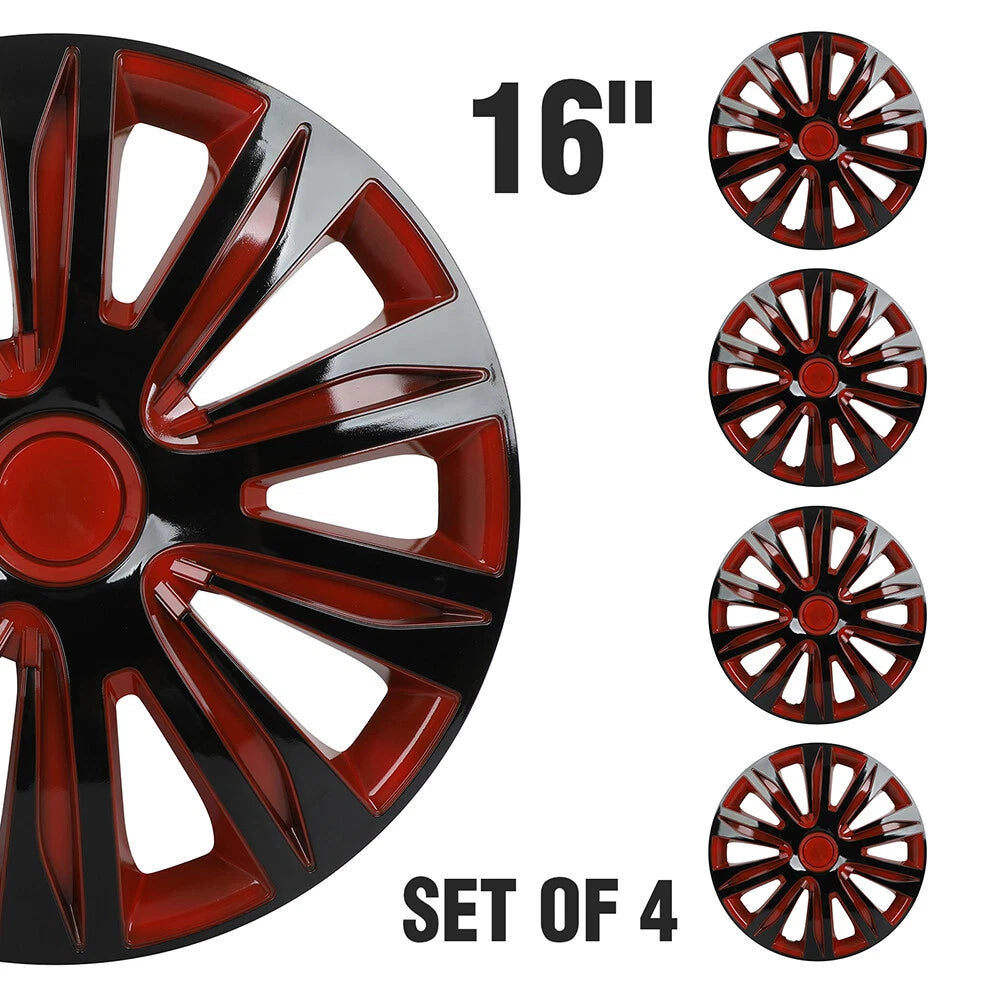 Set of 4 Wheel Covers for R16 Tire (Black & Red)