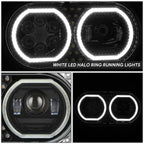 LED Halo Projector Headlight for Peterbilt 359 (1967–1987) - Black Housing, Clear Lens