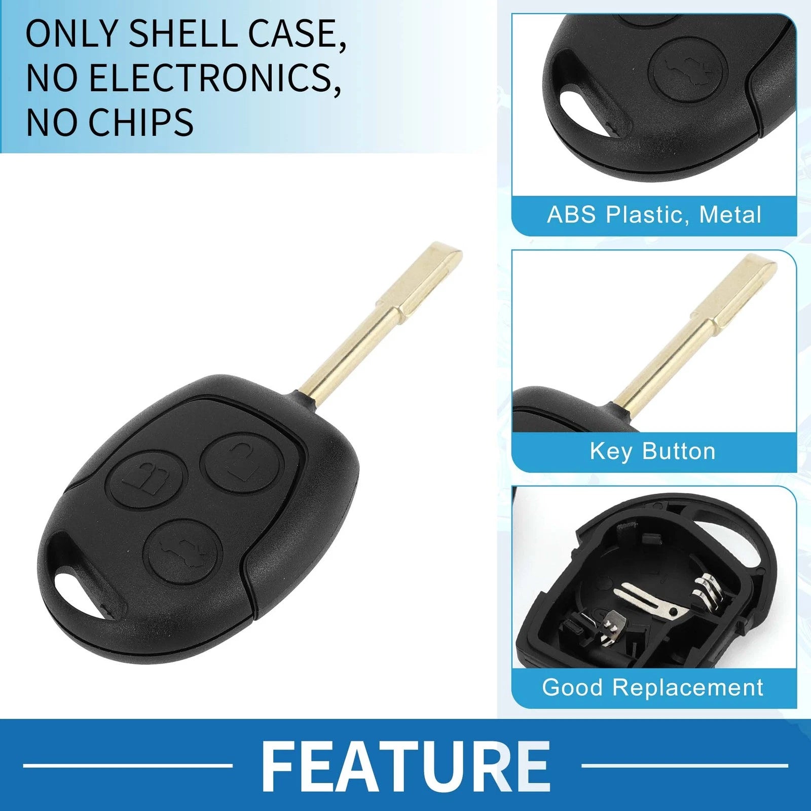 3 Button Keyless Entry Remote Fob Key Shell Case for Ford C-Max (2003–2008)