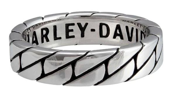 Flat Chain Thin Band Ring for Harley-Davidson Women's (Silver Stainless Steel)