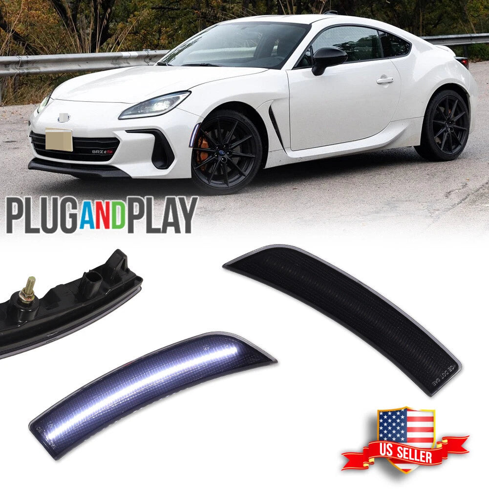 2X Smoked White LED Fender Side Marker Lights for Toyota GR86 Subaru BRZ (2022–2023)