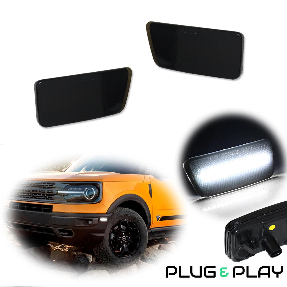 Smoked White LED Front Side Marker Lights for Ford Bronco Sport (2021–2024)