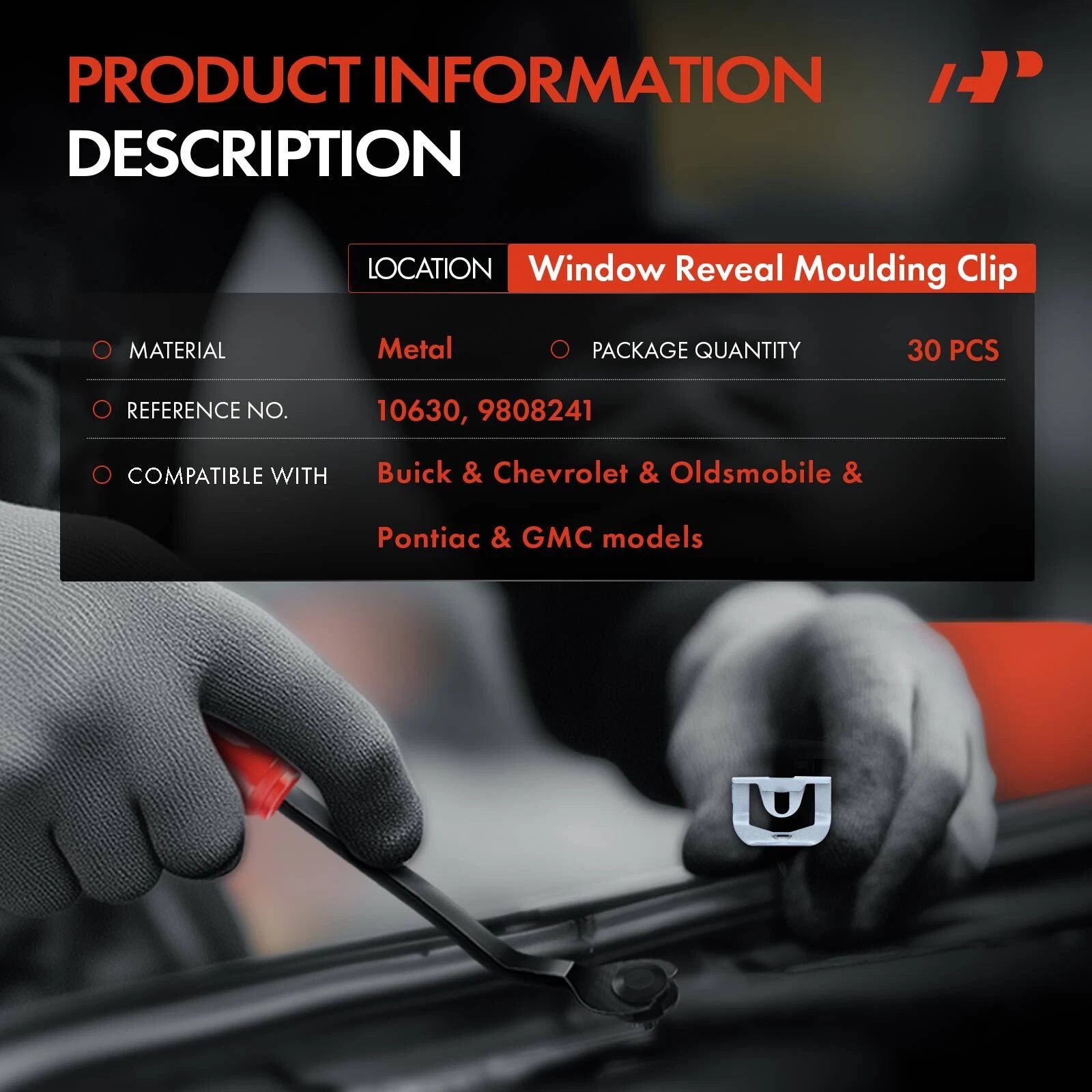 24mm Metal Window Reveal Moulding Clips for Chevrolet Buick (30-Pack, 79)