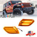 2X Amber Lens LED Front Side Marker Signal Light for Jeep Wrangler JL JT (2018–2023)
