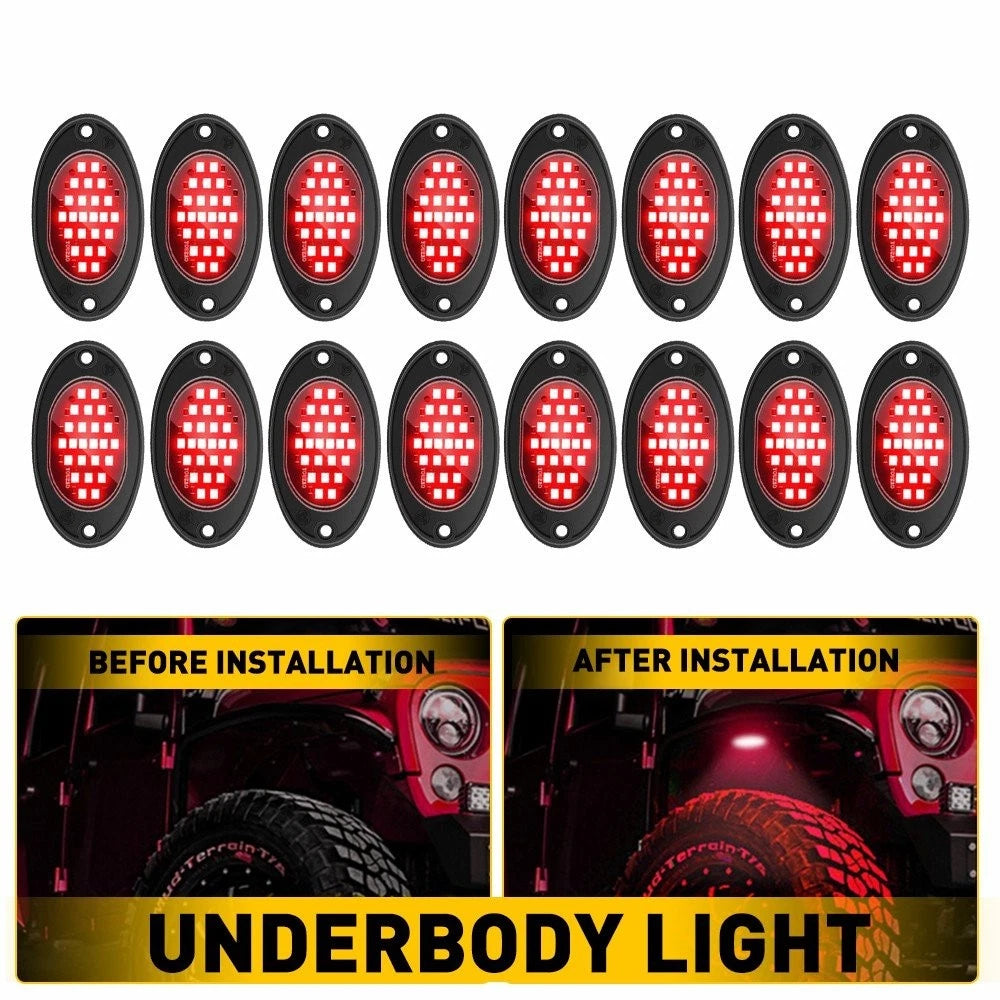 16 Pod Red LED Rock Lights for ATV Motorcycle UTV Car