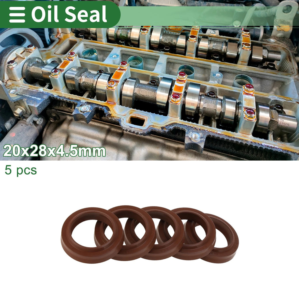 Set of 5 Oil Seal Rotary Shaft Seal FKM Rubber 20x28x4.5mm