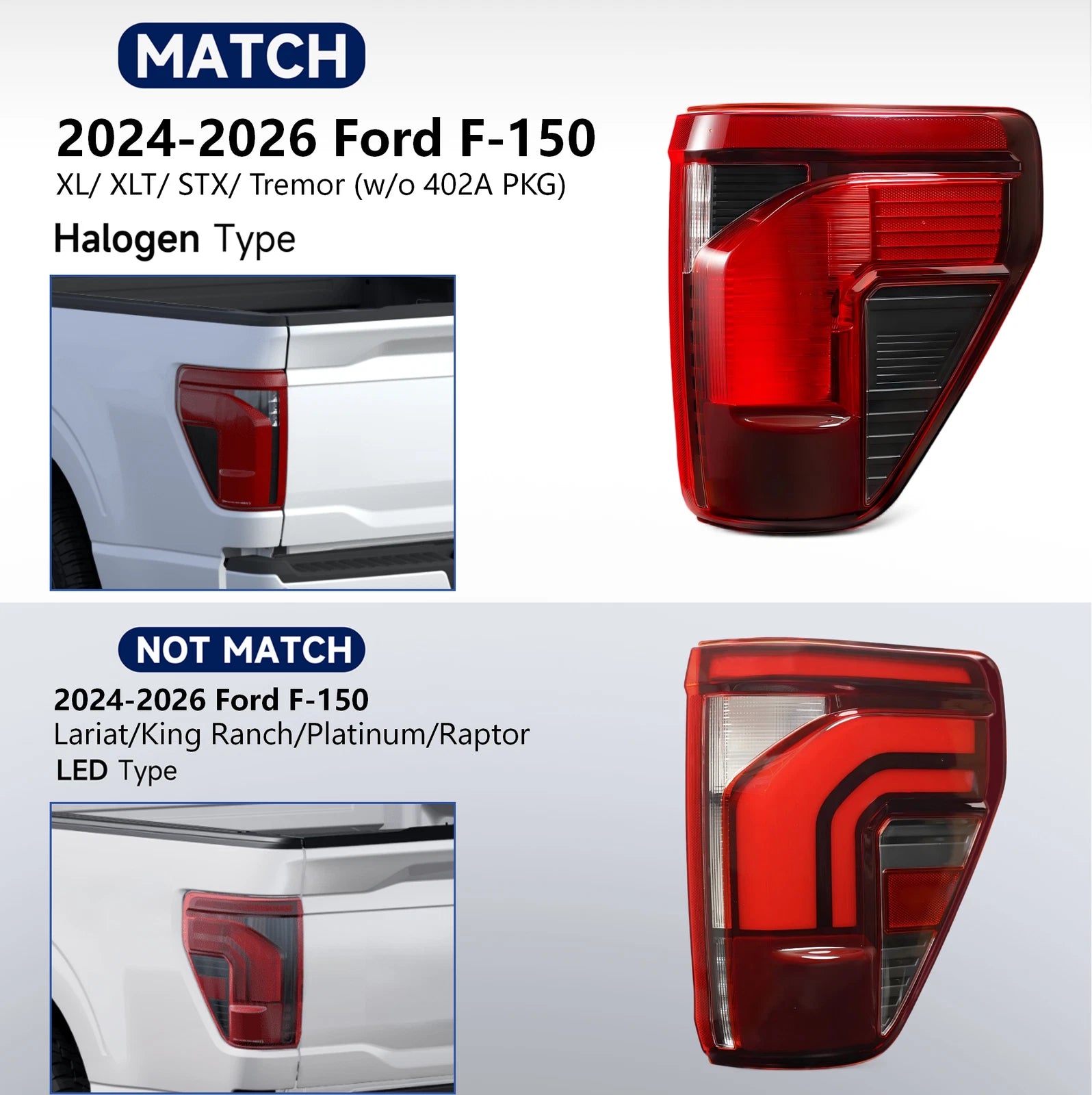 Halogen Tail Light for Ford F-150 (2024–2026) w/ Blind Spot Detection Right