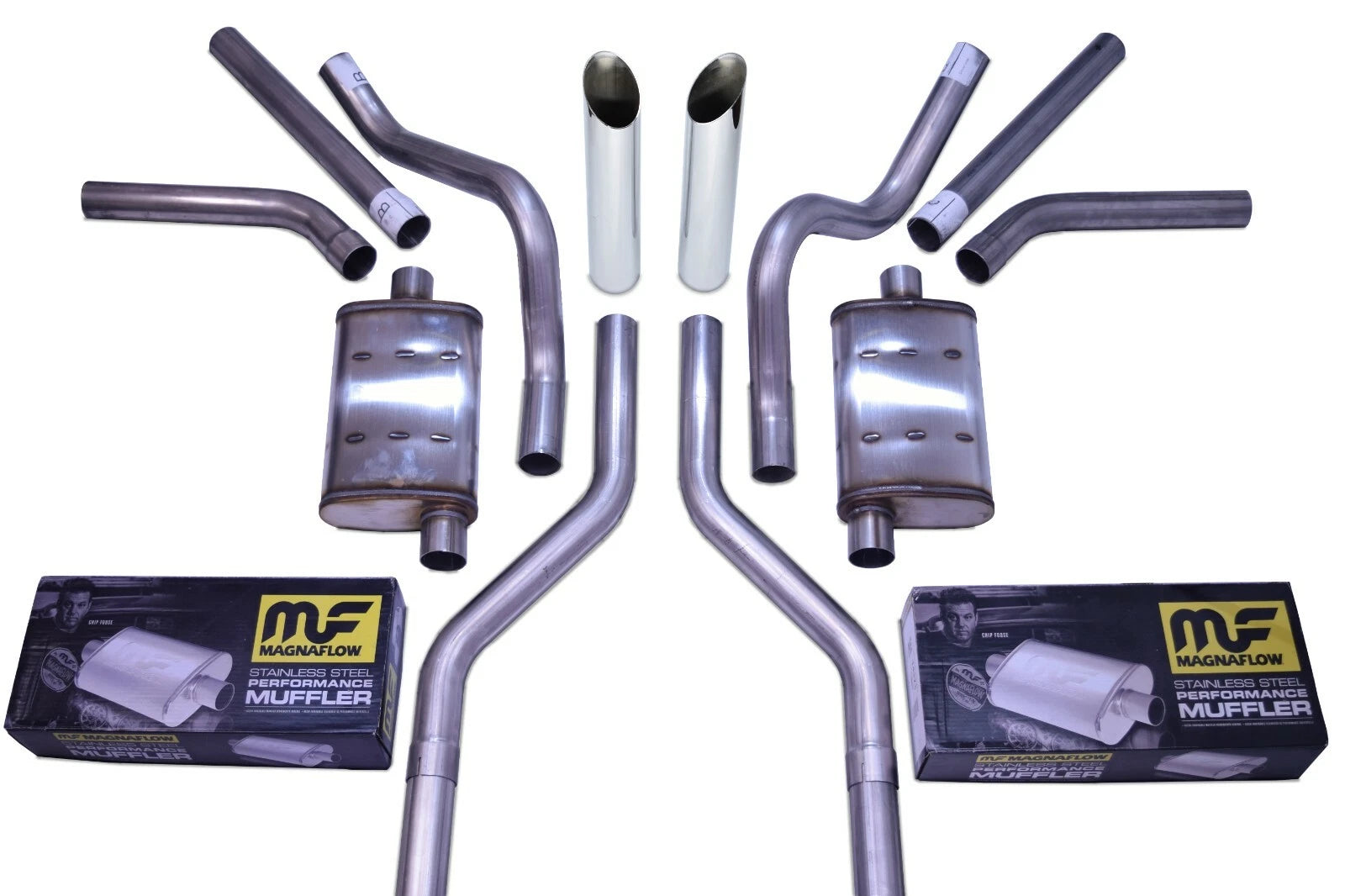 Dual Exhaust Kit for Suburban Yukon (1969–1972) - 2.5" Magnaflow Slash Tips