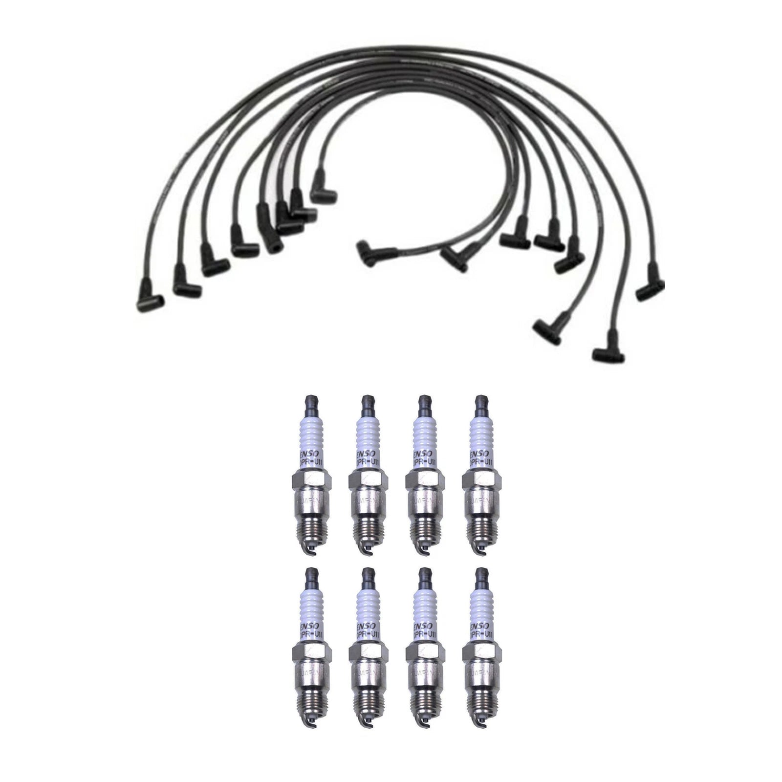 Denso 8mm Wire Set & 8 U-Groove Spark Plugs Kit for Chevy Corvette (1985)
