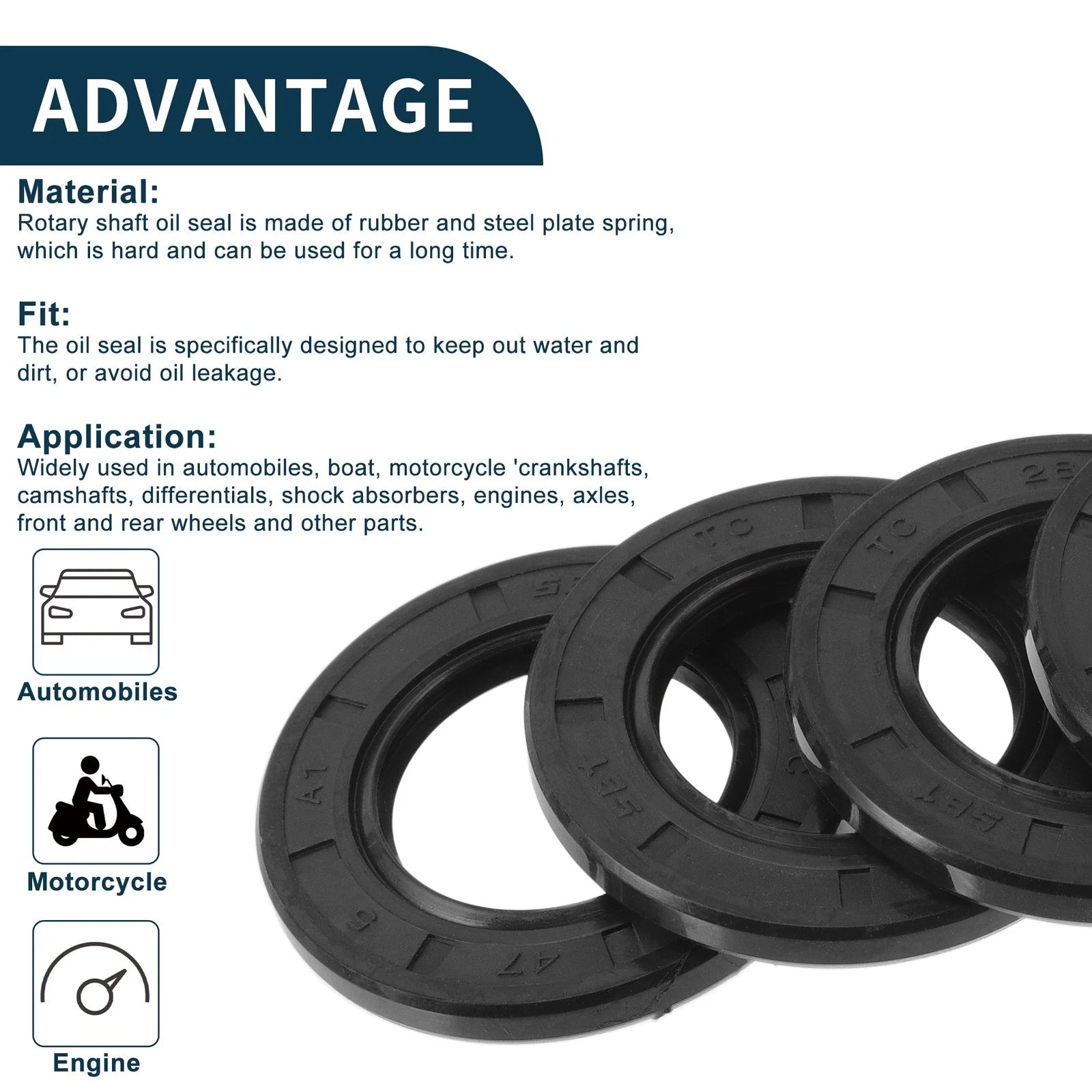 Set of 5 Oil Seal Rotary Shaft Seal NBR Rubber 28x47x5mm