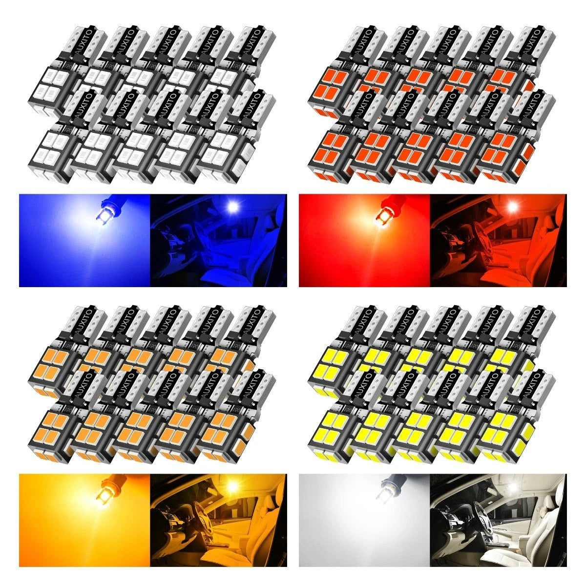2X T10 LED Interior Dome Map License Plate Light Bulbs White/Red/Amber/Blue