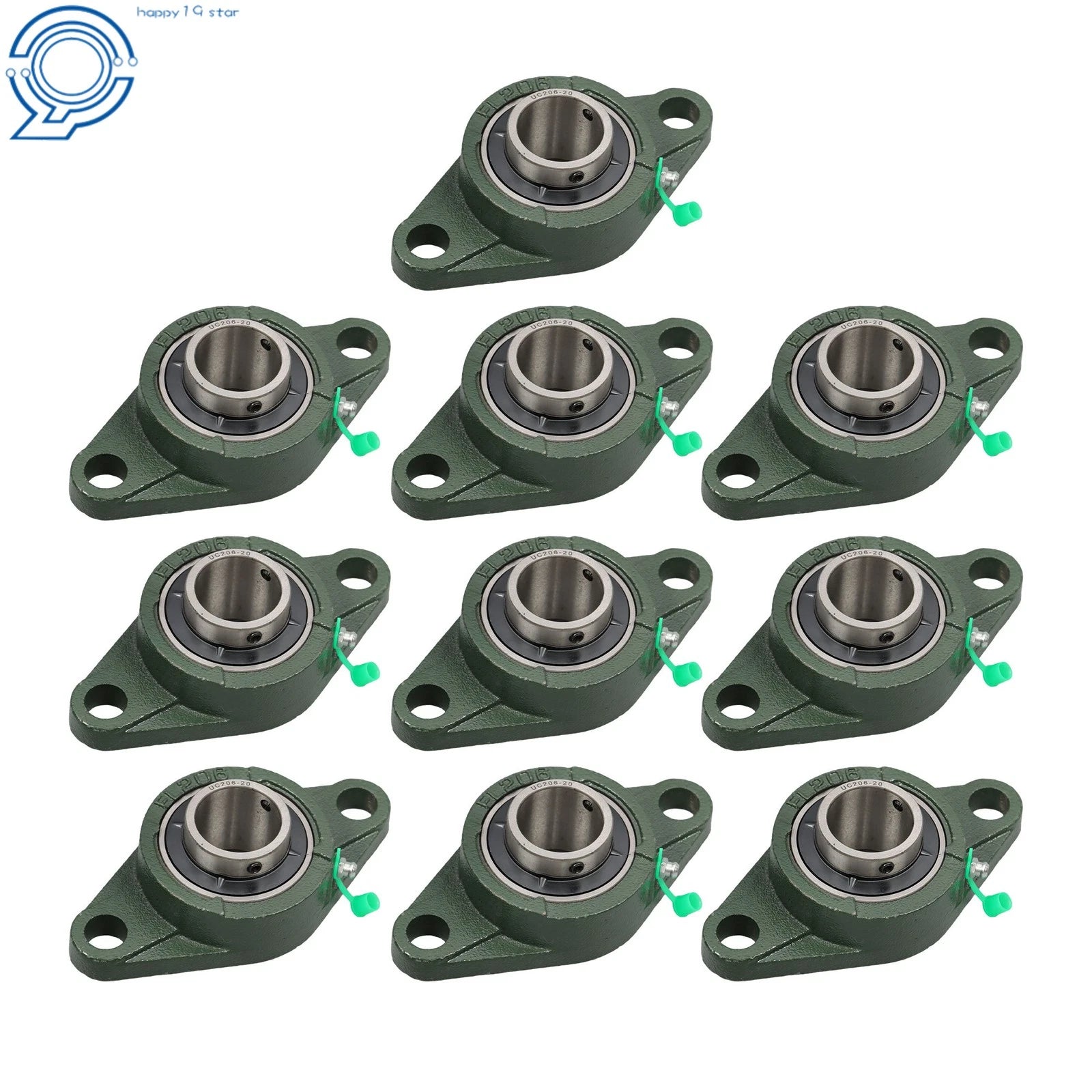 Set of 10 Pillow Block Bearings for UCFL206-20 (Self-Aligning)
