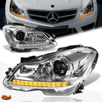 Projector Headlight for Mercedes C-Class (2012–2015) W/3D LED DRL Chrome Housing