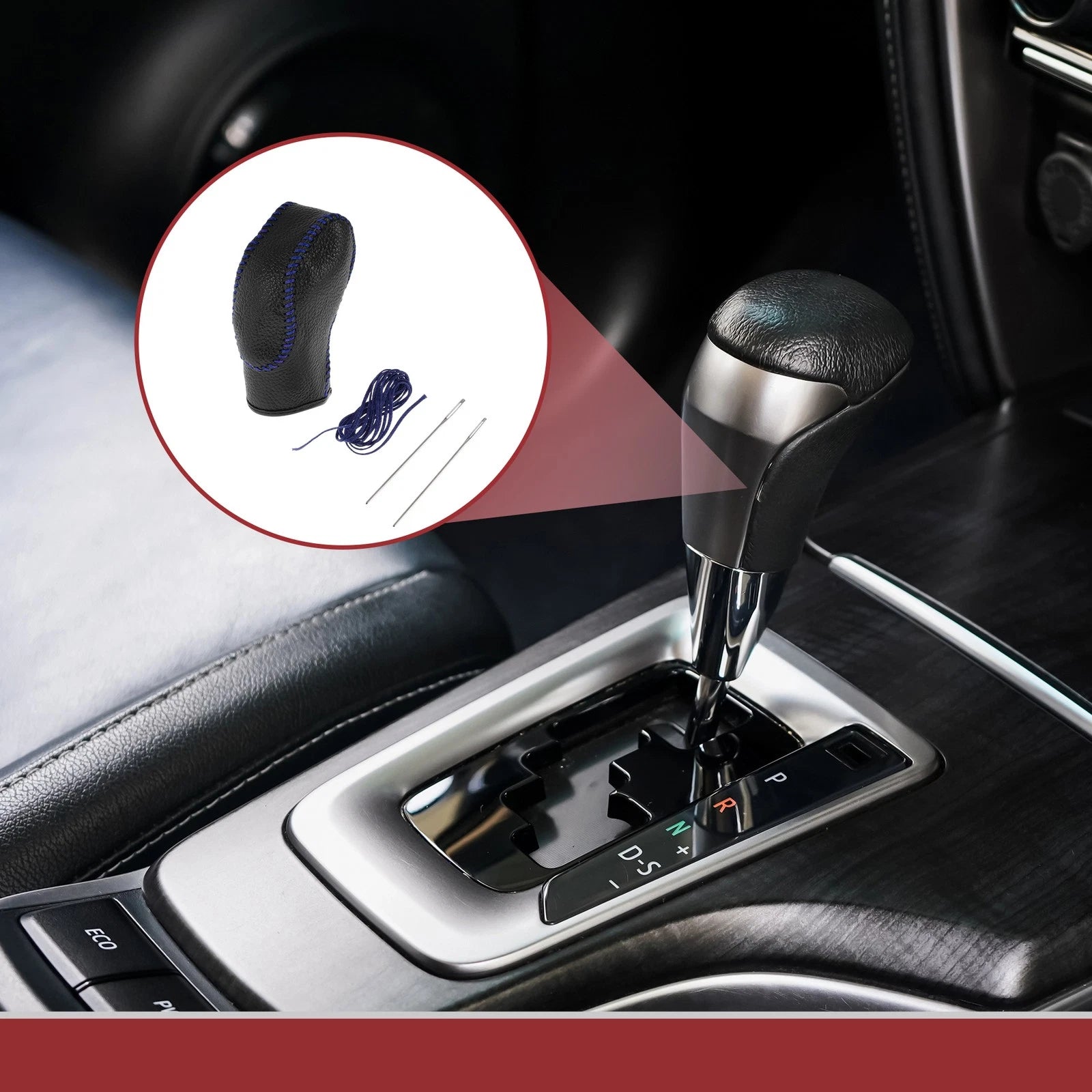1 Pc Gear Shift Knob Cover for Ford Fusion (2013–2016) Black Blue Faux Leather