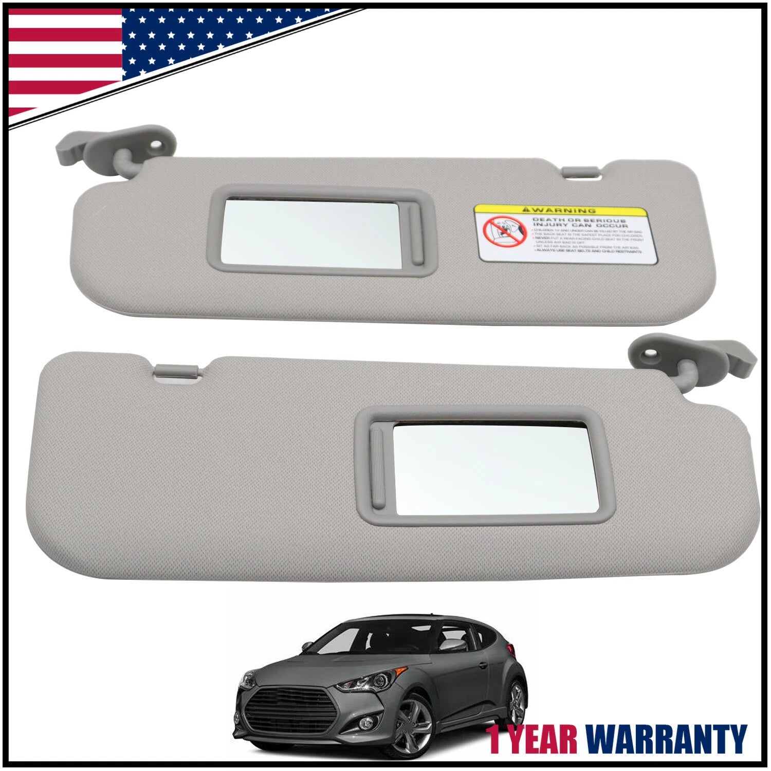 Set of 2 Sun Visors for Hyundai Veloster (2012–2015) Gray
