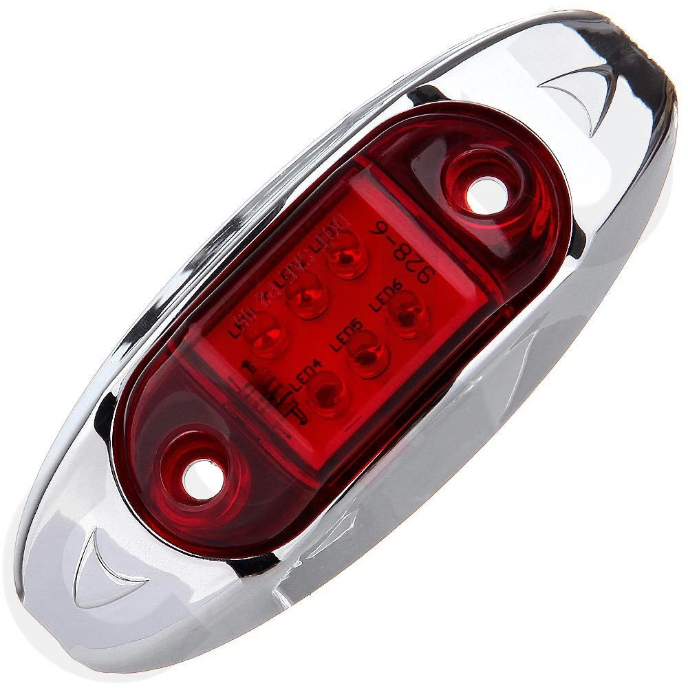 Set of 6 Red Surface Mount LED Marker Running Lights with Chrome Base for Make Model