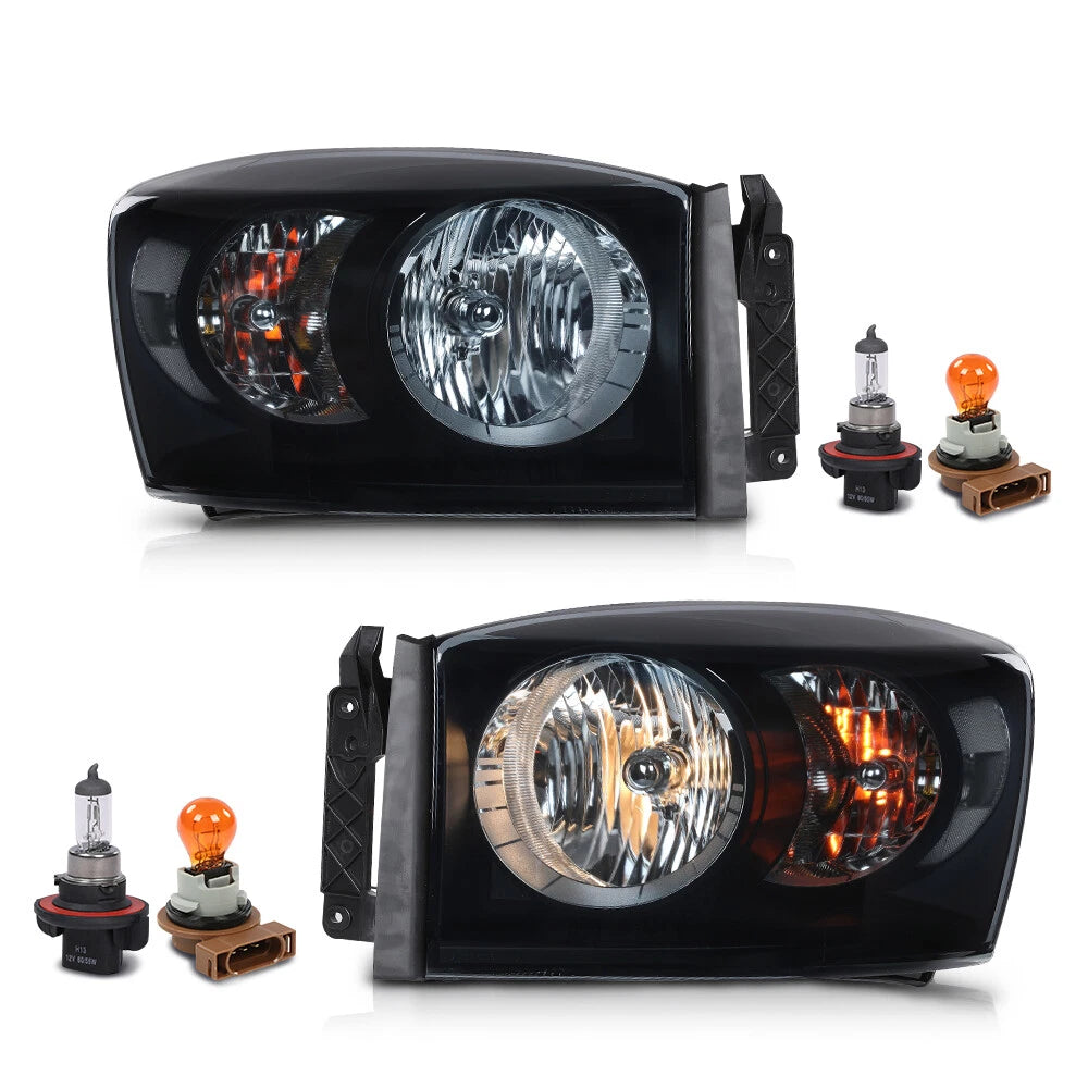 Smoke Black Headlights for Dodge Ram 1500 2500 3500 (2006–2009)