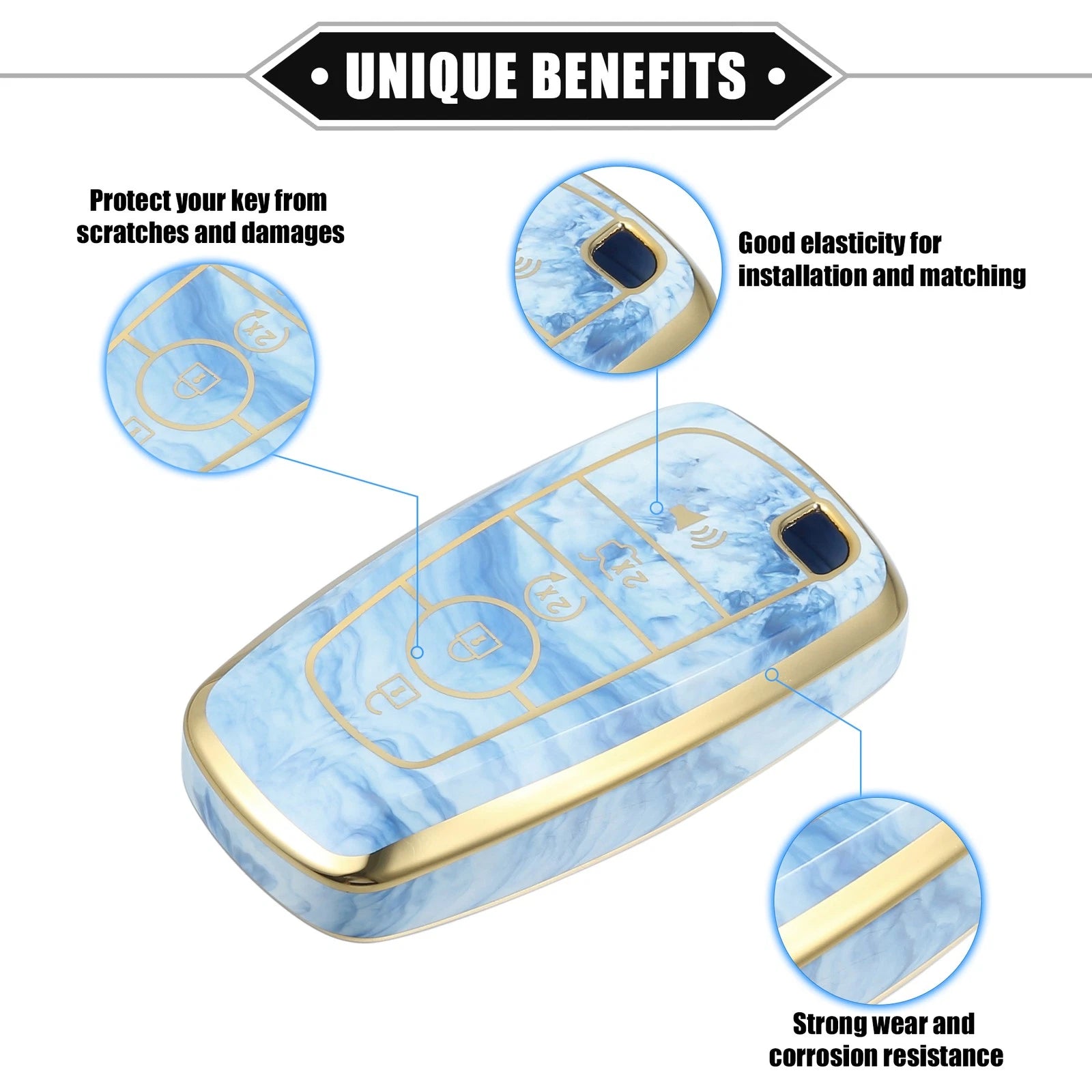 Key Fob Cover for Ford Smart Key 5 Button (1 Pcs) TPU Blue