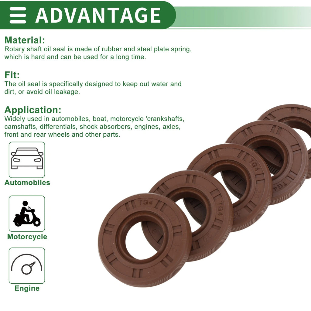 Oil Seal FKM Rubber 20x42x8mm for Various Models (5 Pcs)