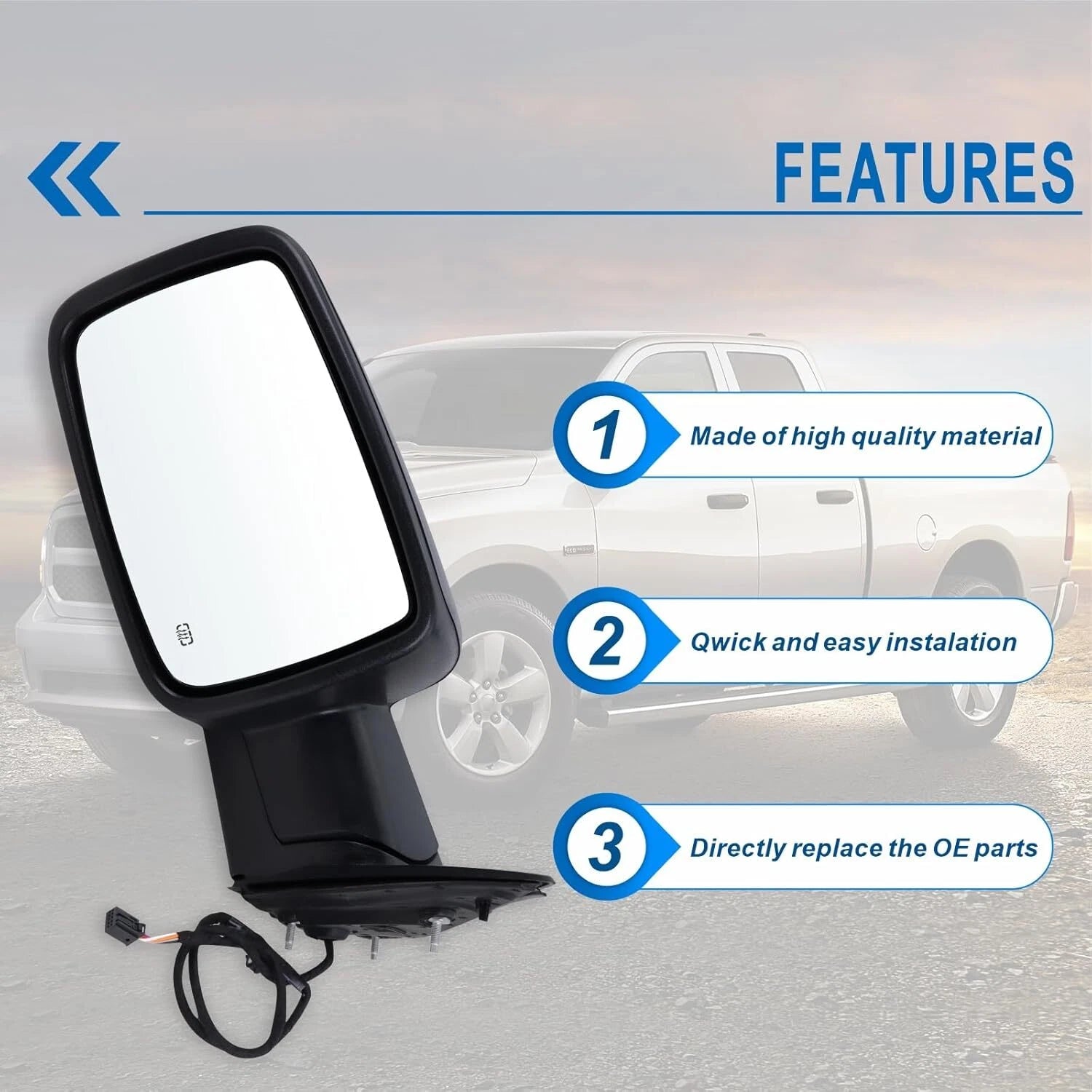Driver Side Mirror for Dodge Ram 1500 (2013–2019) - Power Heated, LED Signal