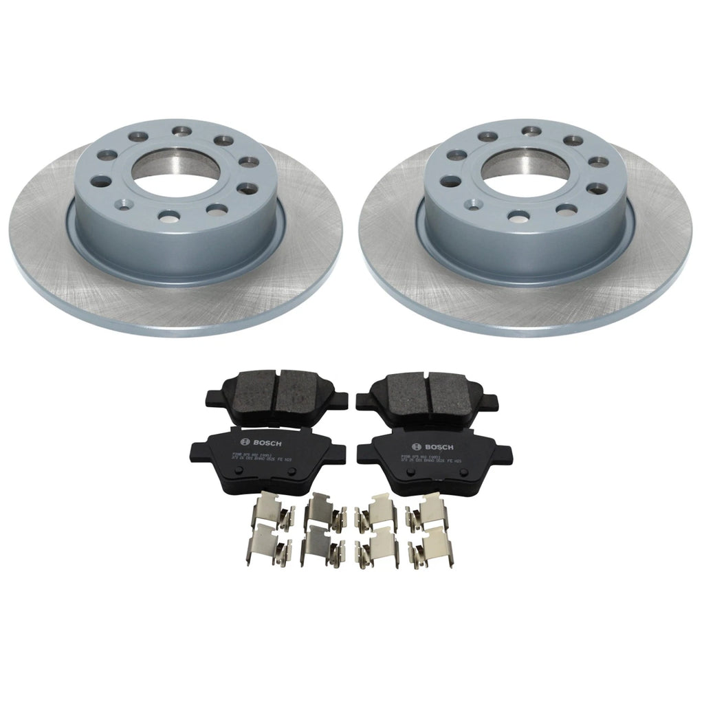Set of 2 DuraGo Rear Rotors & Bosch QuietCast Brake Pads for Beetle Golf Jetta