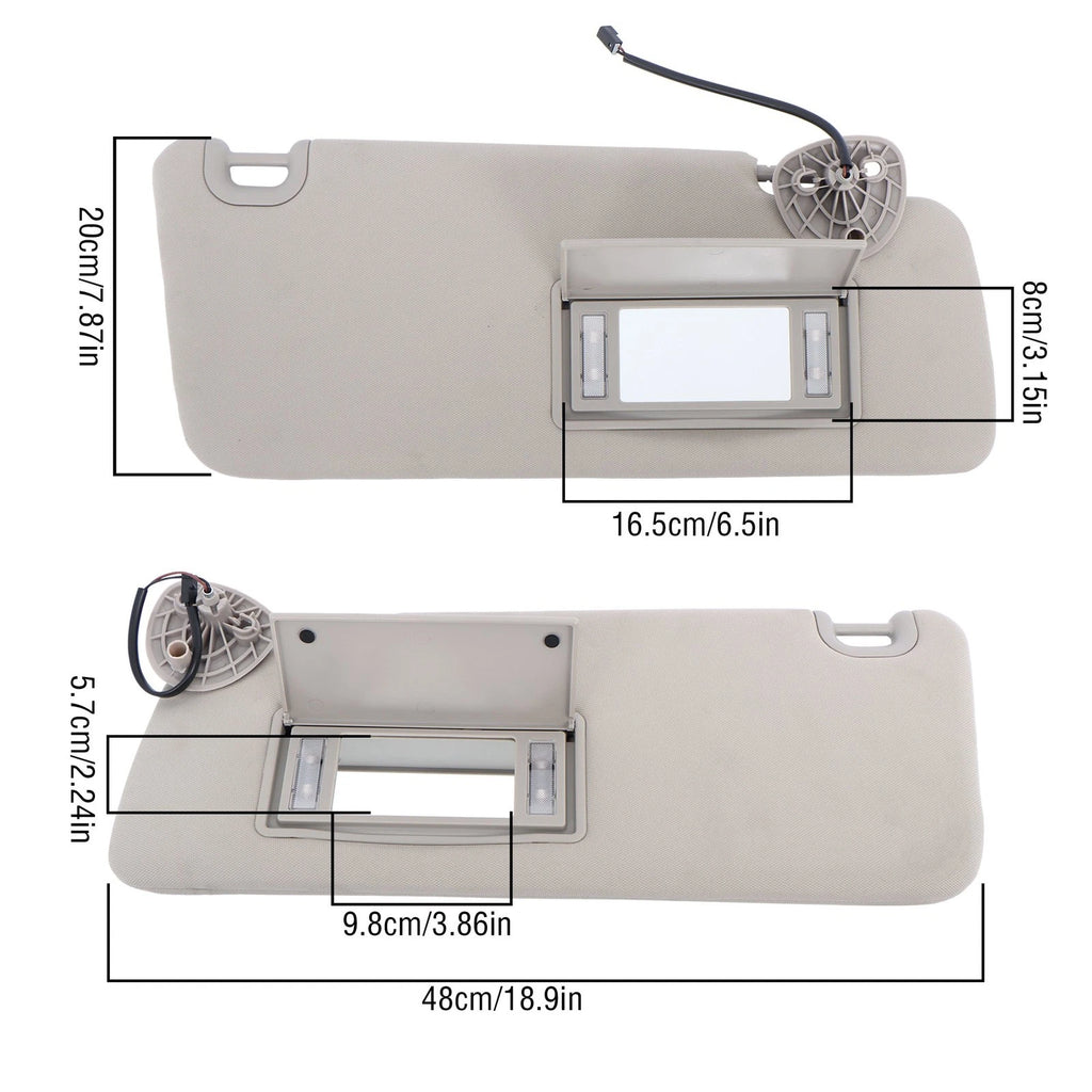 Set of 2 Gray Sun Visors with Lights for Dodge Ram 1500 2500 3500 (2013–2018)